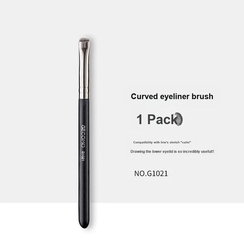 GECOMO Curved Eyeliner Brush+Oil Absorbing Paper Combo, Built in Mirror Powder Puff, Makeup Tool-1