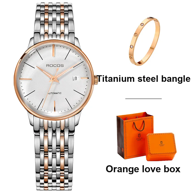 ROCOS Wind Style Collection Automatic Mechanical Movement Steel Strap Watch Women's Watch White Dial-1