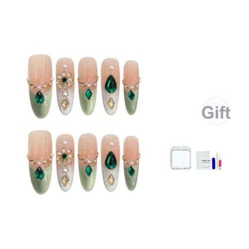 JINGCHANXUE Версаль Дворцовый Роскошный Винтаж Изумруды False Nail Овал Позолоченный Градиентный Кошачий глаз 16 мм