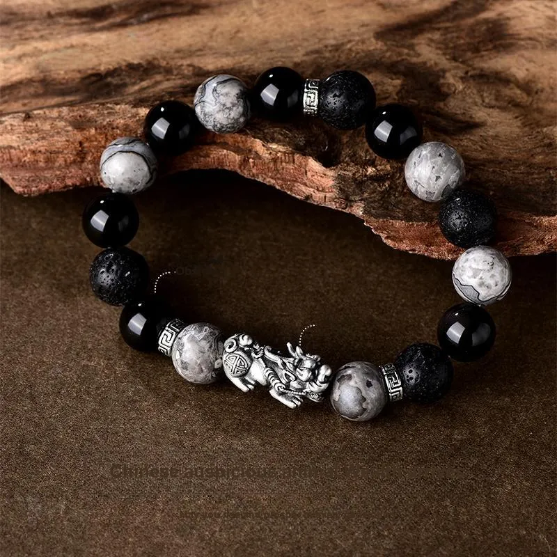 JINLIUFUJIXIANG Obsidian Jade Bracelets Men's-3