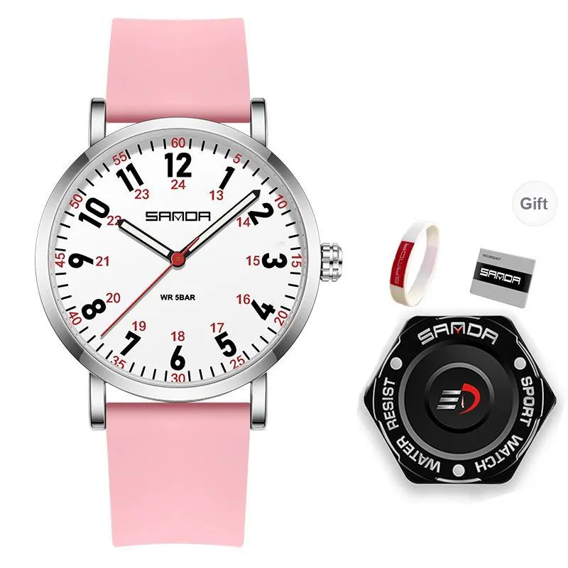 Sanda Quartz Movement Silicone Strap Watch Unisex White Dial-12