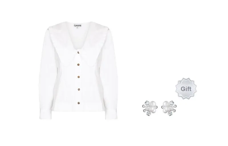 GANNI Cotton Poplin Shirt 'Bright White'-5