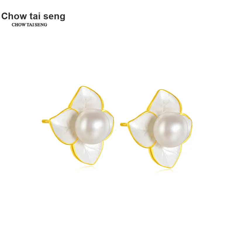 CHOW TAI SENG Pearl Floral Stud Earrings Women's-1