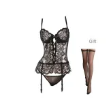 Black[Steel Ring Vest (with Garter Belts)+T Pants]+Black Long Stockings