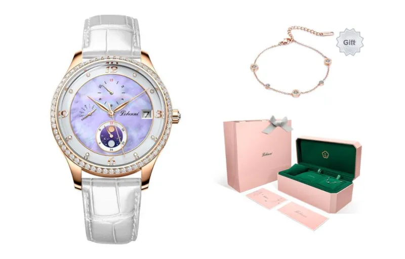 LOBINNI L Elegant Women's Watch Automatic Mechanical Movement Cowhide Strap Watch Women's Watch White Dial-17