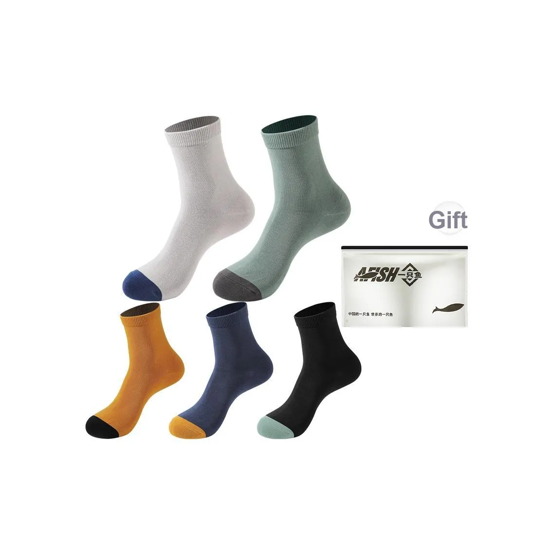 AFISH Mid Calf Socks Men's Shopping Bag 5 Pack