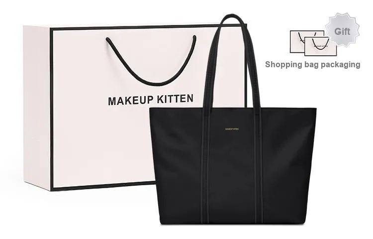MAKEUP KITTEN Fabric Laptop Bags Handbag Shoulder Bag Large Size Women's Black/Khaki-1