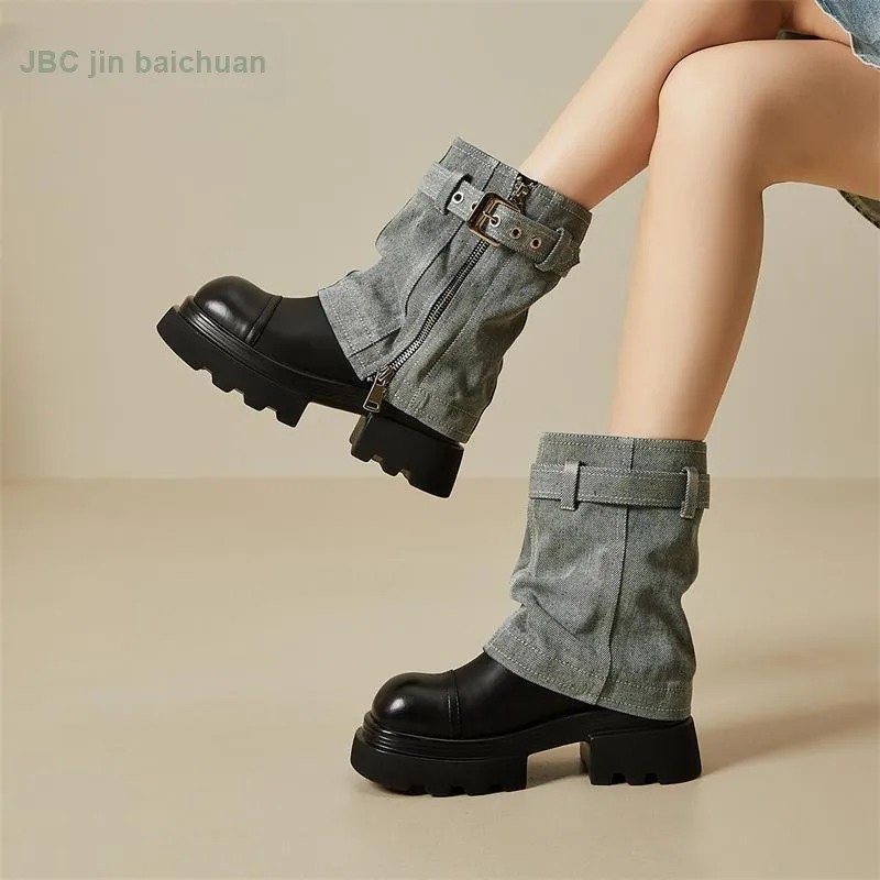 Jin Baichuan Ankle Boots Women's Light Blue-4