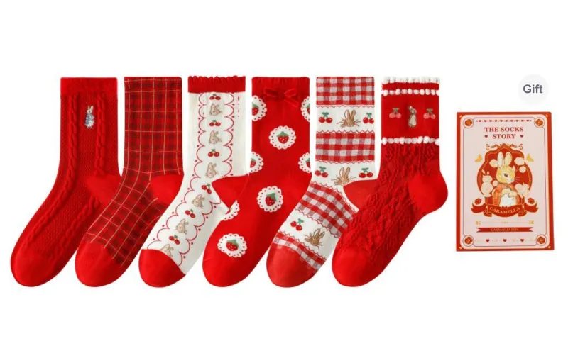 Caramella Mid Calf Socks Women's Gift Box Of 6 Doubles-4