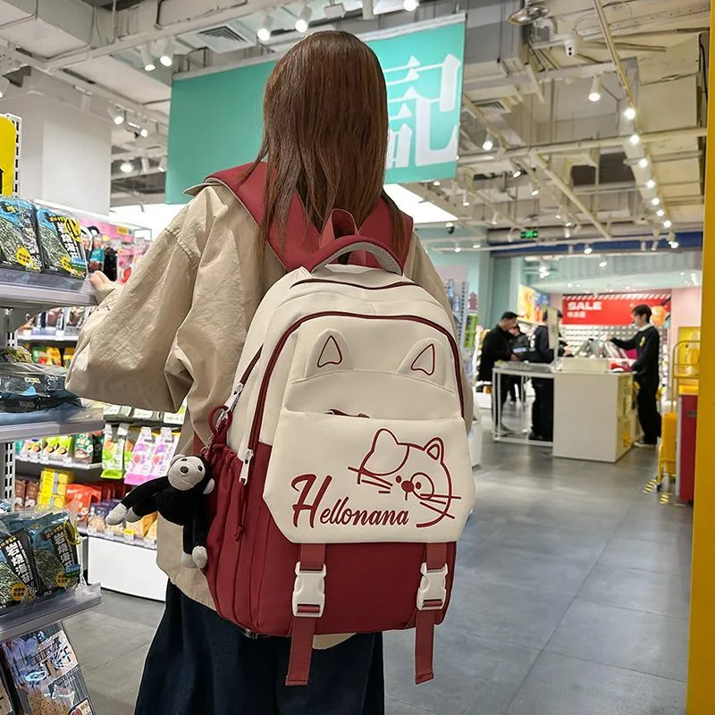 XIANGSU Nylon Backpack Regular Unisex Khaki/Red/Black/Pink/Blue-6