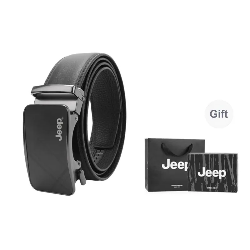 Jeep Cow Leather Belts Men's Black/Litchi Grain Black 3.5CM-2