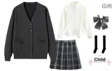 Dark Gray Cardigan+White High-Waisted Long Skirt+Dark Night Killer Short Skirt, Includes Bow Ties+Calf Socks+Hanger