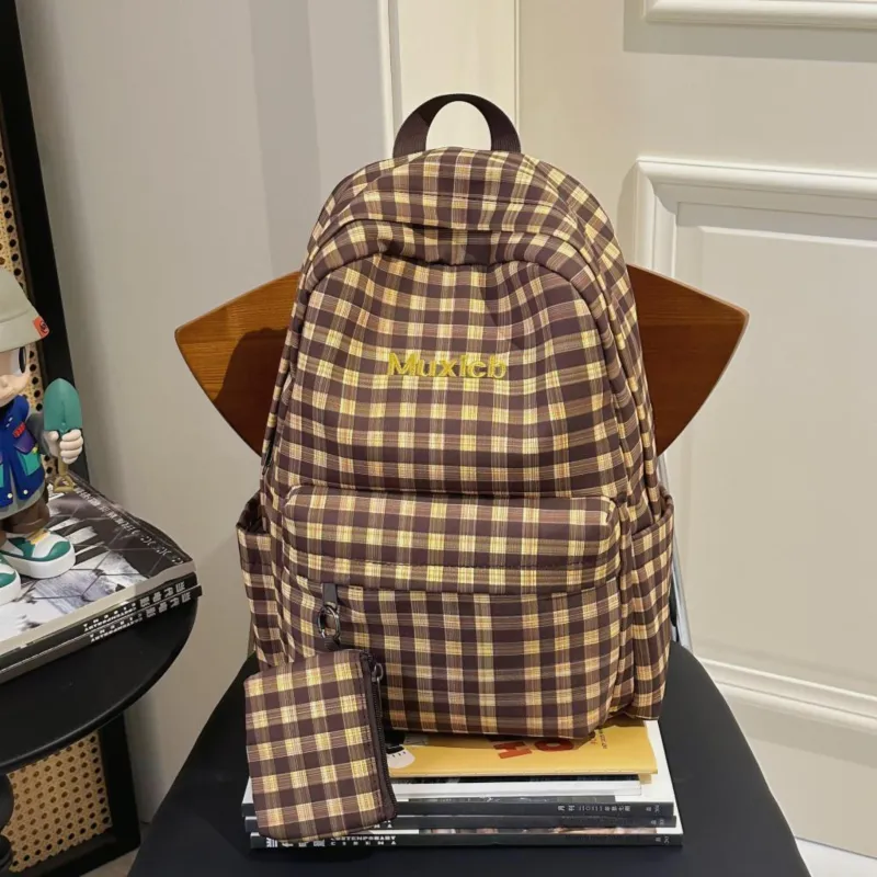 AIBAG Nylon Backpack Laptop Bag Unisex Yellow/Coffee/Dark Blue-8