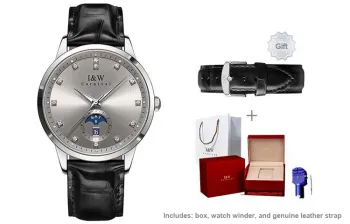 I&W CARNIVAL HWGUOJI Mechanical Movement Genuine Leather Strap Watch Men's Watches Silver Dial