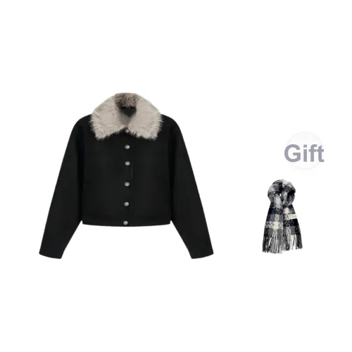 KYKW Черный С подарками Шарф Женские Короткие пальто