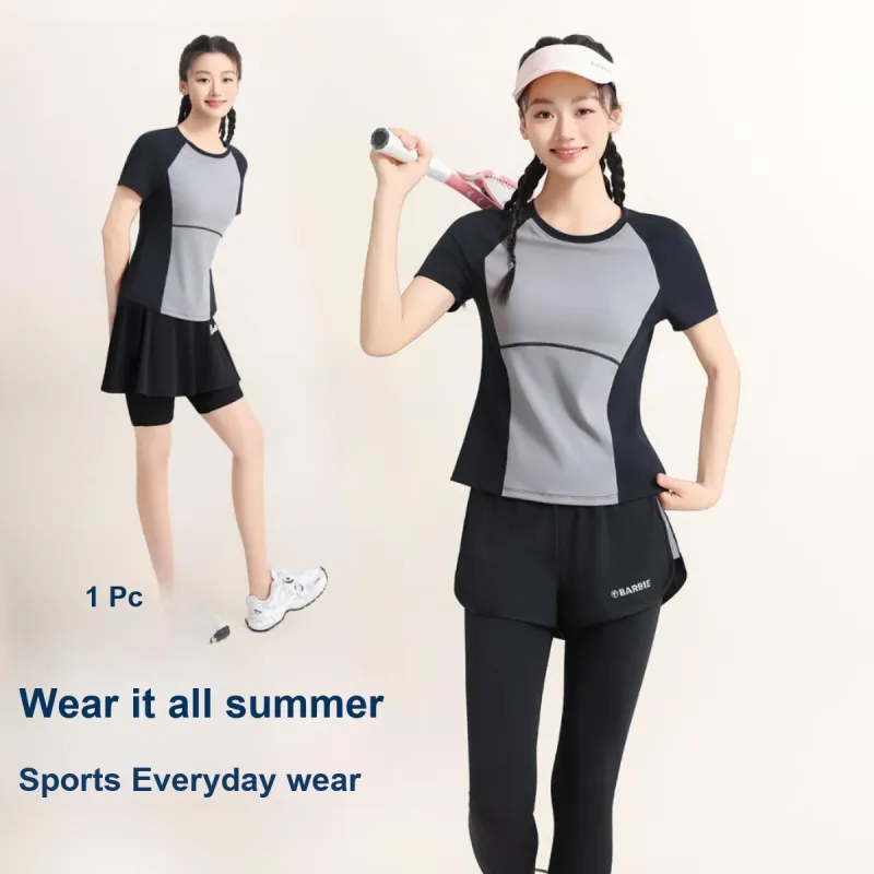 Barbie Yoga T Shirts Women's Black Gray-3