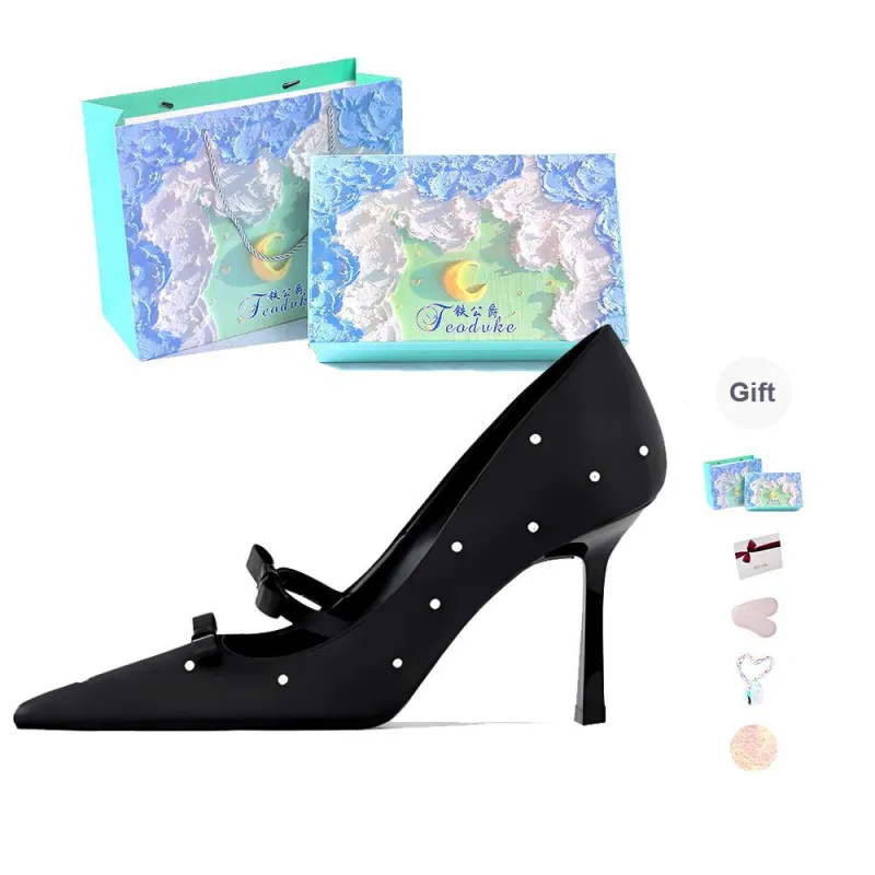 Feo Dvke Slim Heel High Heels Women's Black Gift Box Set-5