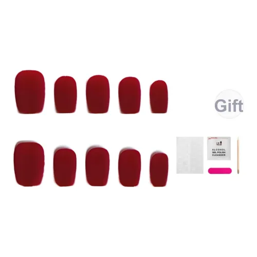 JIABITU Плюшевый Красный False Nail Короткий LADDER Однотонный Телесный Велюр 14mm