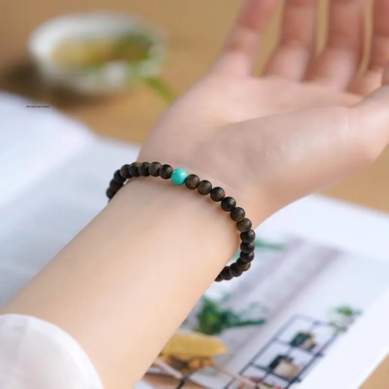 FANGYUANXIAOFU Auspicious Year Of The Snake Fragrance Enhancer, Agarwood Plain Circle Beaded Bracelet Women's-2