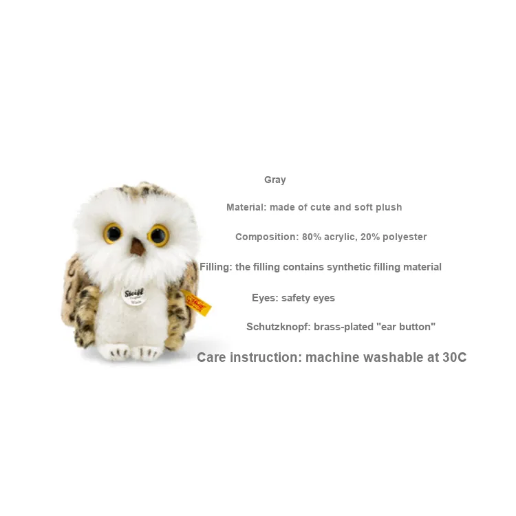 Steiff Wittie Owl Gray Dolls Plush Doll 12cm High-4