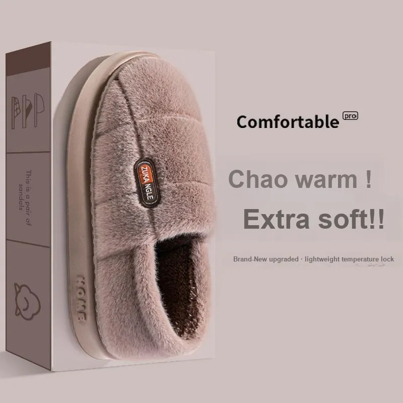 Foot Recreation Winter Warm Minimalist Style Square Cotton Slippers Home Slippers Unisex-18