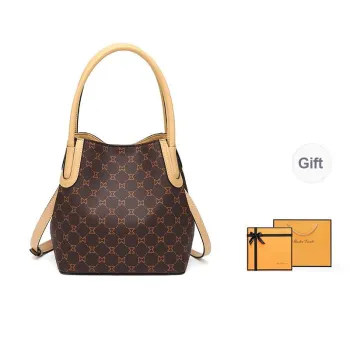 MashaLanti PVC And Synthetic Leather Bucket Bag Crossbody Handbag Women's Dark Brown & Apricot