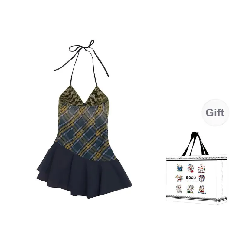 BDGU Slip Dresses Women's Yellow Green Plaid-1