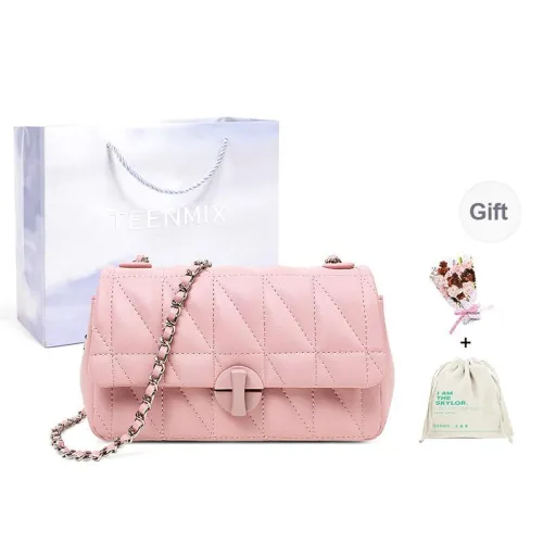 Teenmix Cow Split Leather Bonded Synthetic Leather Shoulder Bag Crossbody Bag Women's Cherry Blossom Pink/Black