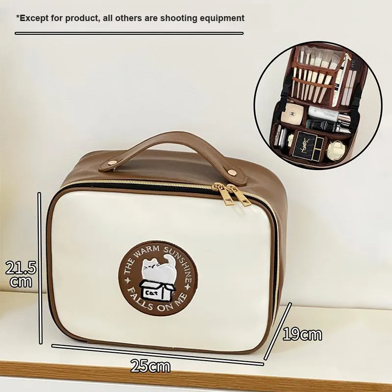 Gentle Welcome Premium Leather Portable Large Capacity Divided Storage Bag Make up Tools 1 Pc-5
