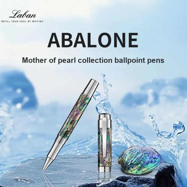 Laban ABALONE Mother Of Pearl Collection, Starburst Silver Night Black Ballpoint Pens / Sign Pens-2
