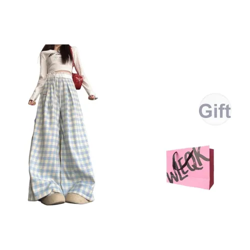 CTRTRC Синие Белые Клетчатые Женские Повседневные Штаны