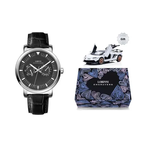 LOBINNI L Кварцевый механизм натуральная кожа ремешок мужские часы черный циферблат