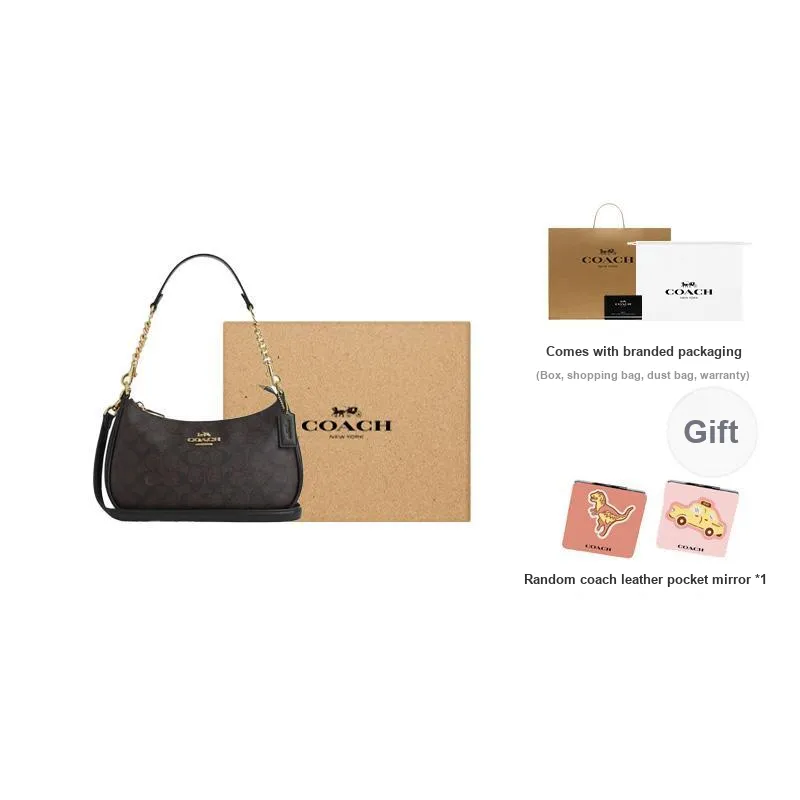 COACH Teri Artificial Leather With Recycled Leather Shoulder Bag Crossbody Bag Handbag Medium Size Women's Dark Brown-10