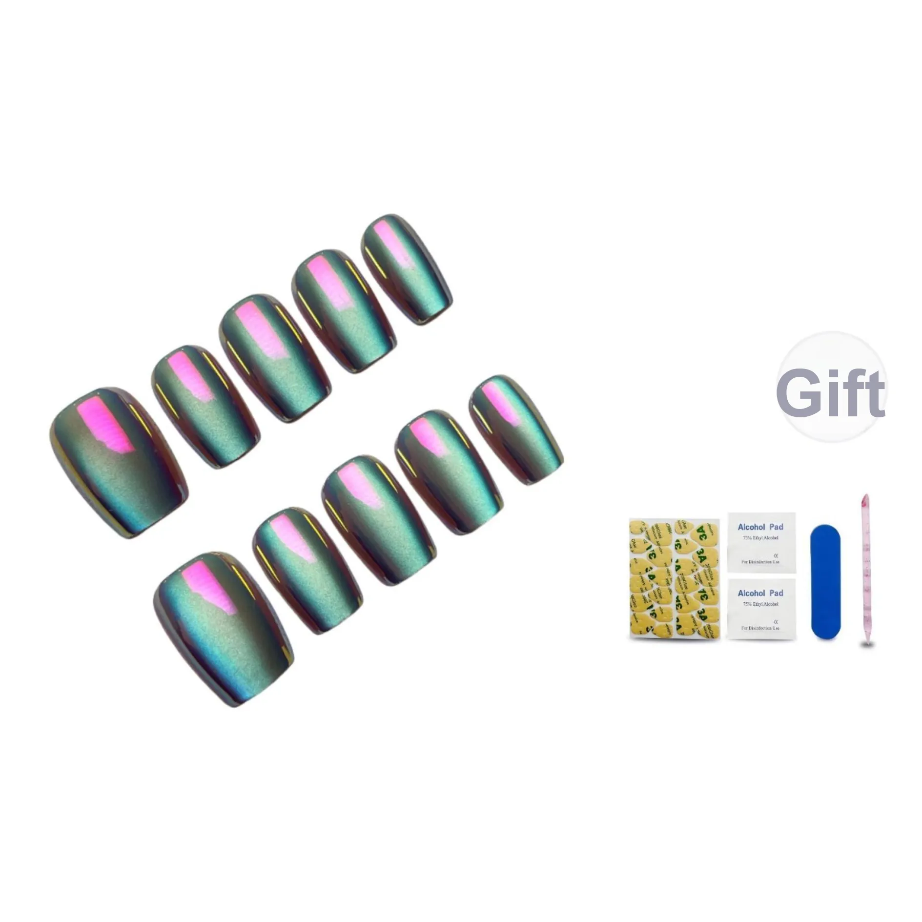 Artemis Wing False Nail Короткий Квадратный Прямоугольный Белый Градиентный Flashing