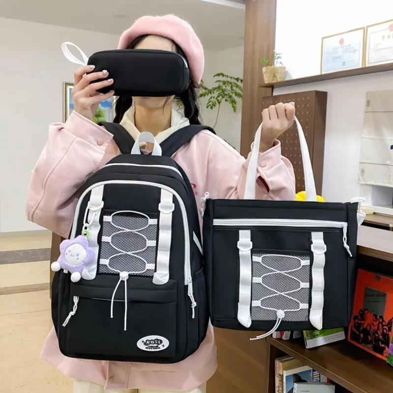 OUZIHUANG Nylon Backpack Combo Set Women's Green/Pink/Yellow/Blue/Black/Purple-15