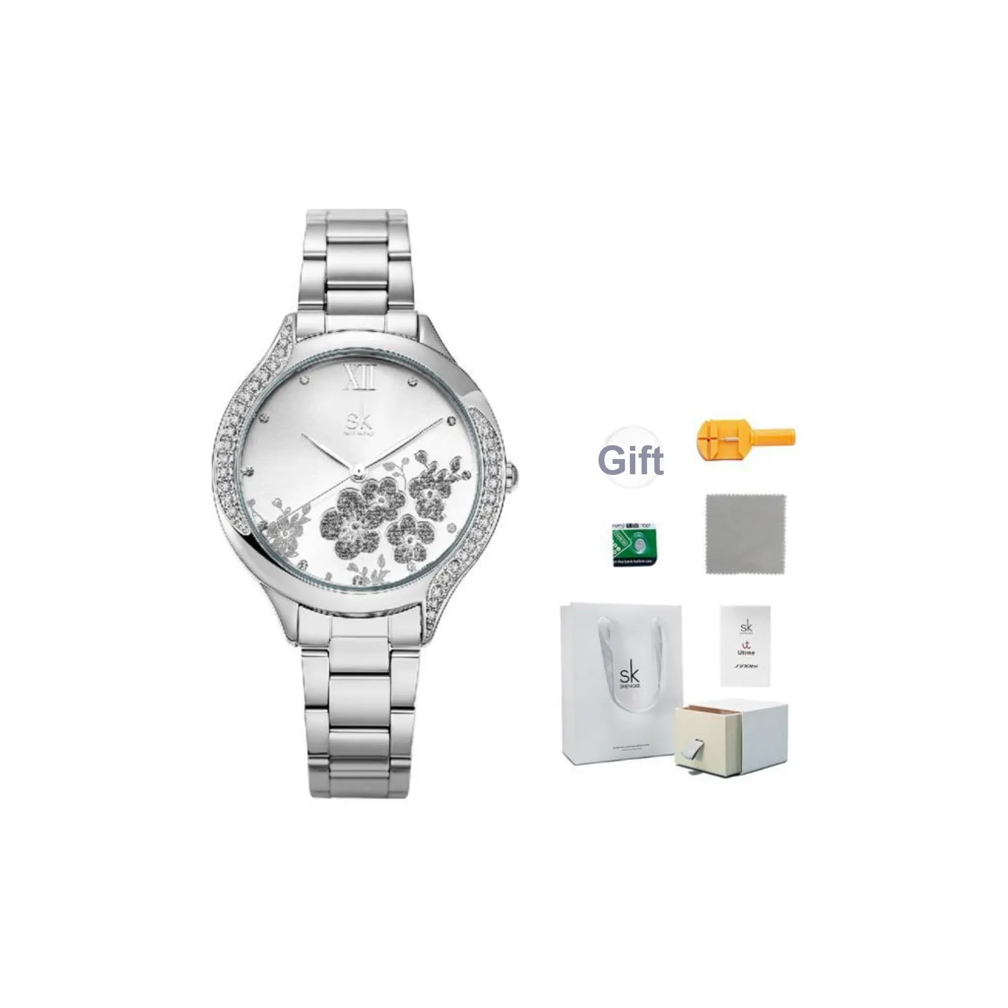 SHENGKE Кварцевые Механические Часы Женские Белый Циферблат