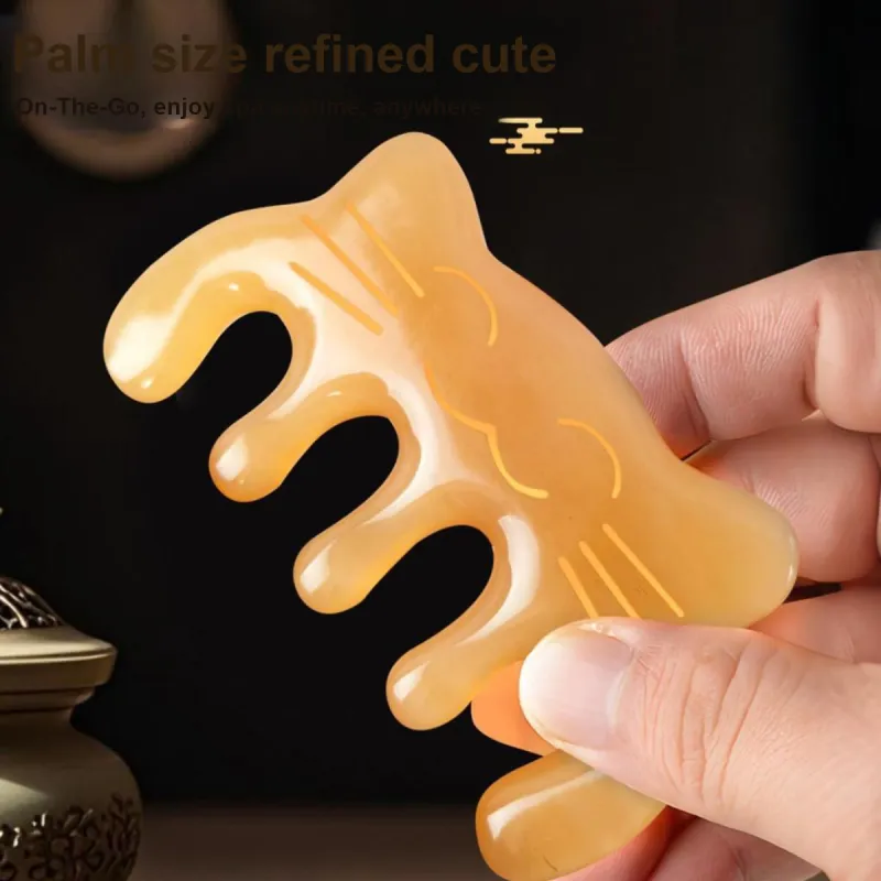 Cow Daddy Yak Horn Massage Comb With Five Teeth, Acupoint Shampooing Brush For Scalp Massage, Hair Comb-4