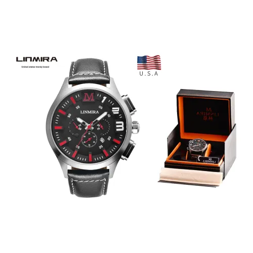 Linmira Мужские часы Кварцевый механизм Естественная кожа Ремешок Черный циферблат LM681L4A7