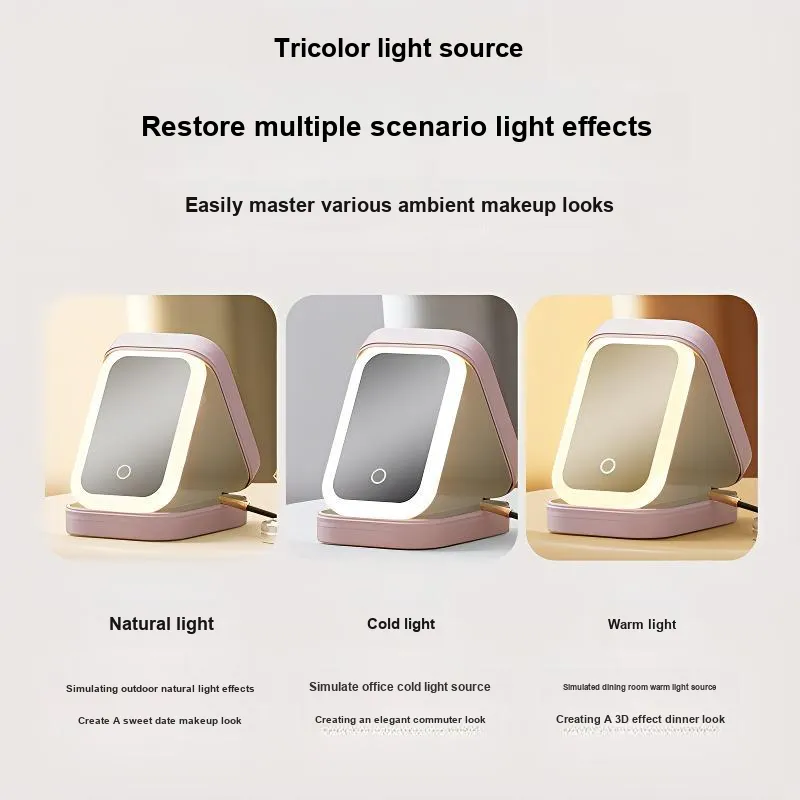 Love Of Wormwood Portable Mirror Storage Box With Light, Integrated Make up Tools Foldable And Portable-2
