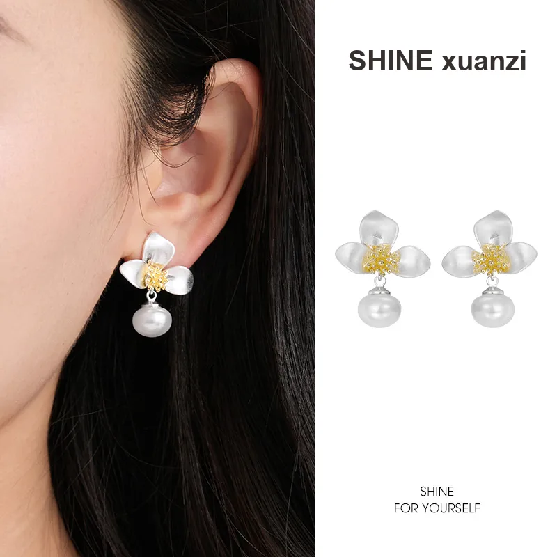 SHINE S925 Silver, Copper, Shell Pearl Earrings Women's-6