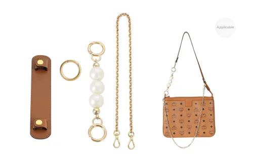 Lan Bao Fan Shoulder Strap Bag Gold-Tone Copper Chain+Pearl Extension Chain+Brown Shoulder Pads 90cm