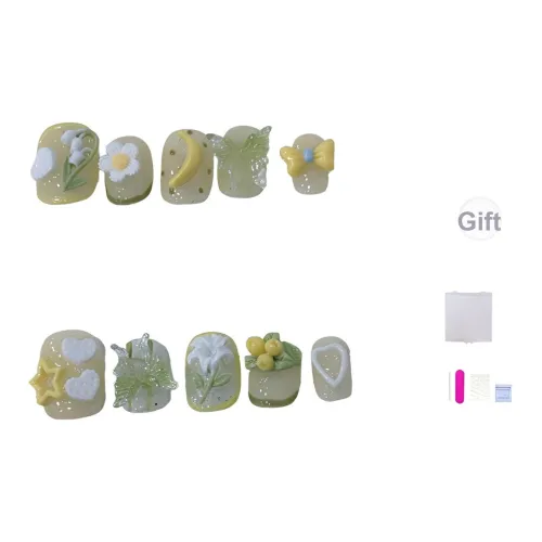 Future Maple Премиум Ночной свет 3D-эффект Цветочный Свежий Французский False Nail Короткий Зеленый Смудж