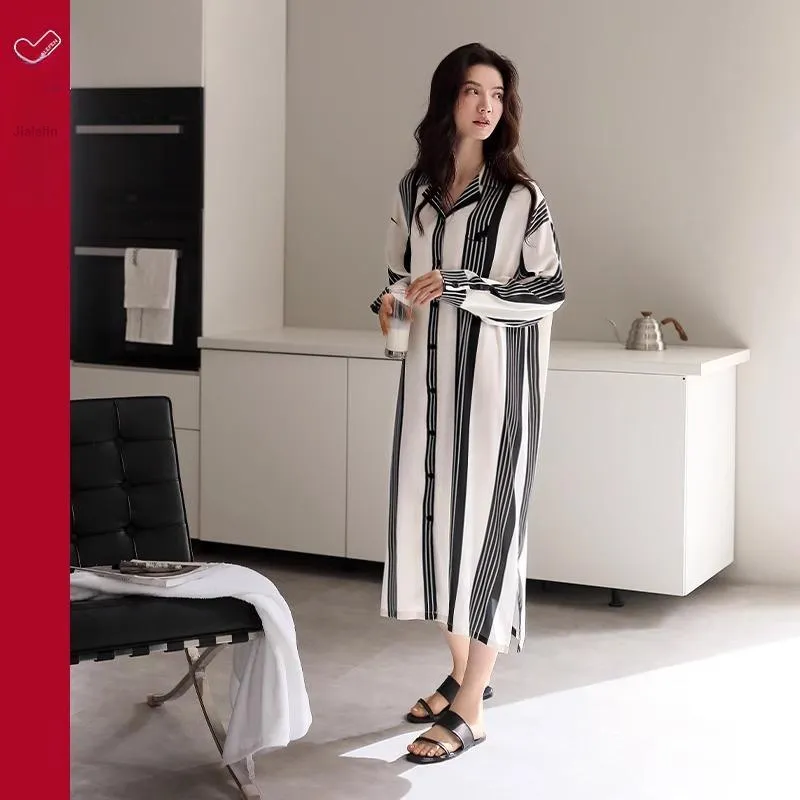 JIALEFEN Nightgown Women's Black White Pattern-1