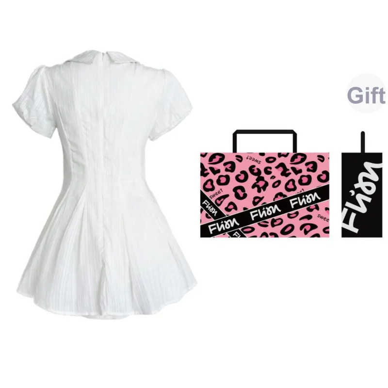 Pa33word Short Sleeved Dress Women's Pure White Color-5