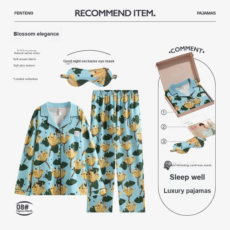 FENTENG Pajama Set Women's Gift Box Set Ice Blue-1