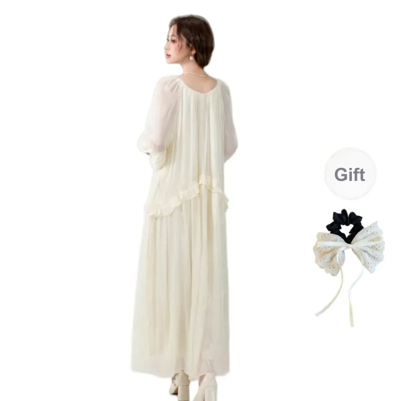TUSHIFEI Long Sleeved Dress Women's Image Color+Bowknot Hair Tie Comes With-1