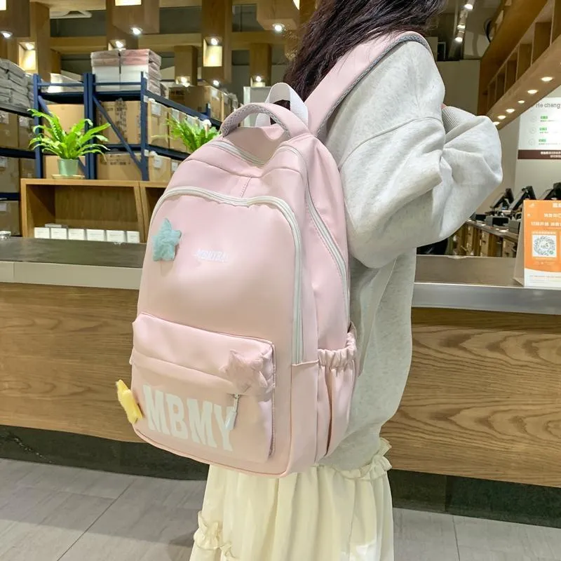 KAMLUI Nylon Backpack Backpack Student Backpack Regular Unisex White/Black/Yellow/Pink/Green-19
