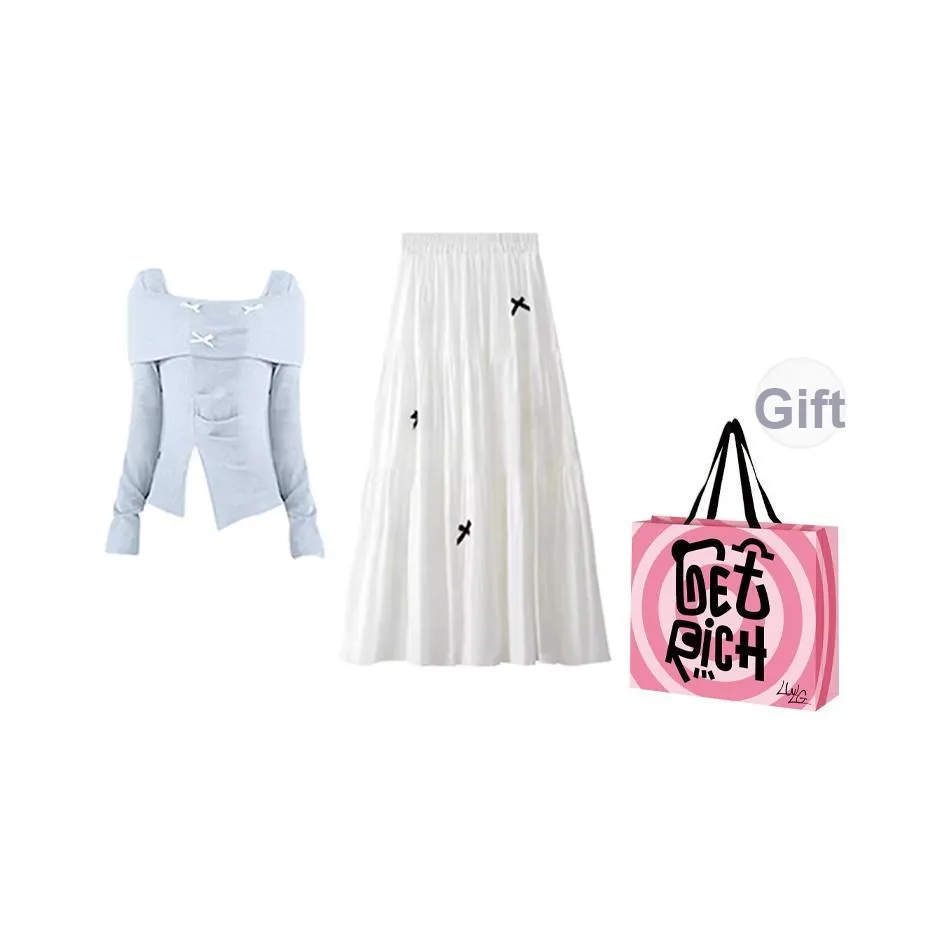 LWLG Комплект с юбкой Женские Синий Белый