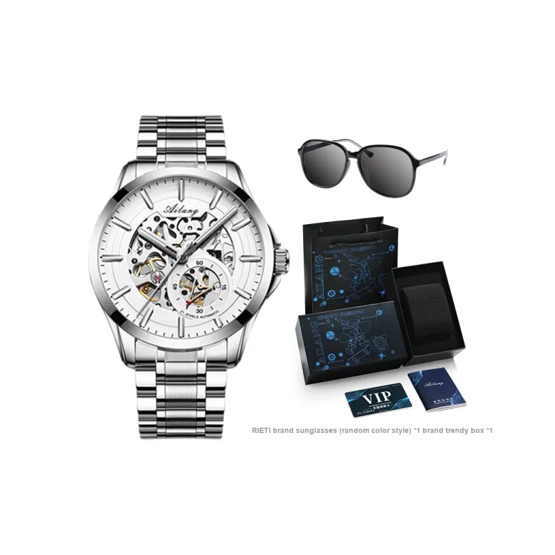 AILANG Automatic Mechanical Movement Genuine Leather Strap Watch Men's Watches White Dial-32