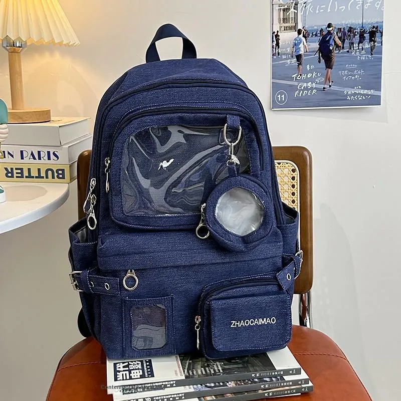 ZOGA Denim Backpack Unisex Black/Blue/Dark Blue-13